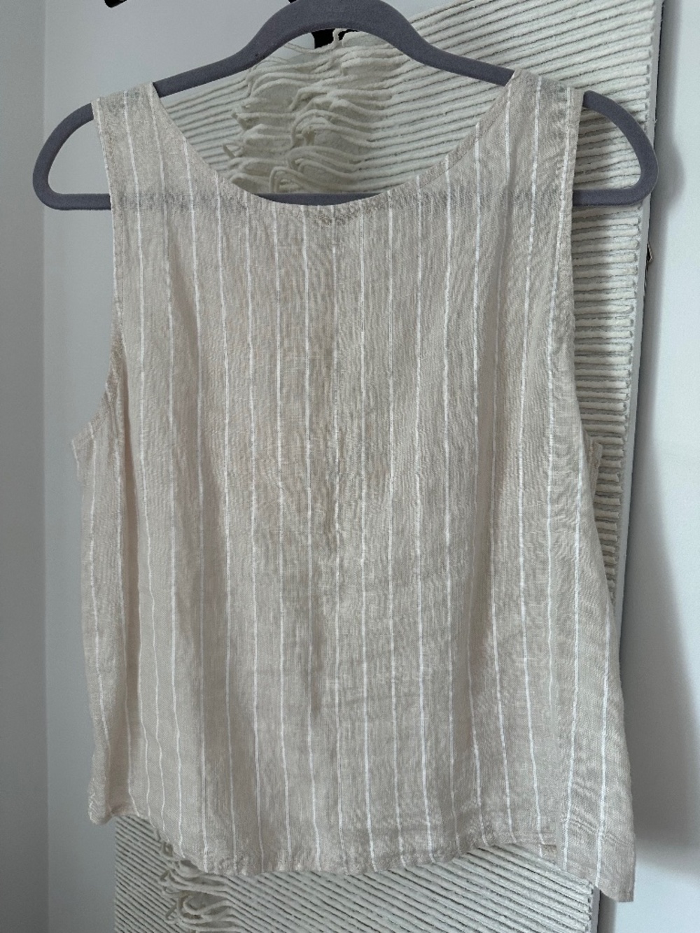 GIUSY Linen Sleeveless Striped Blouse Tank